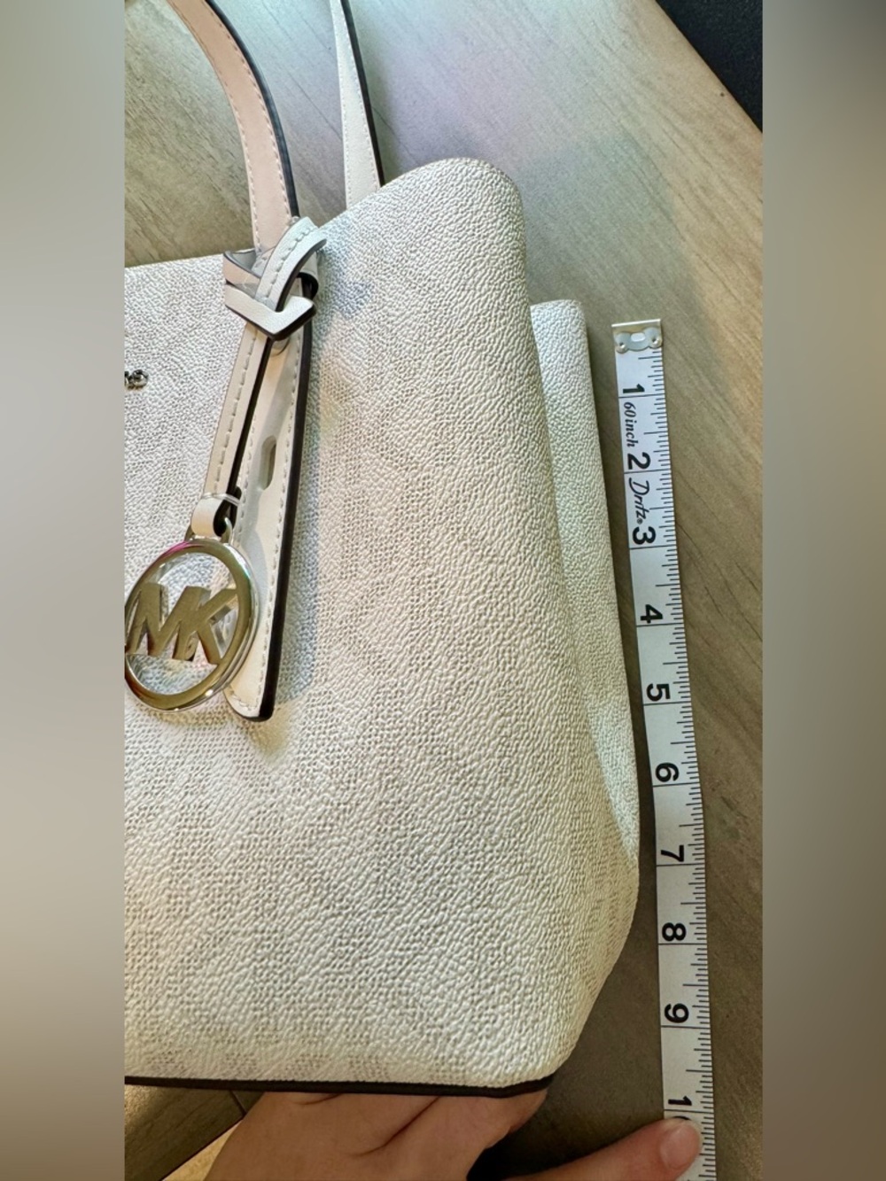 Michael Kors White Signature Logo Tote with Silver Charm - Picture 10 of 10